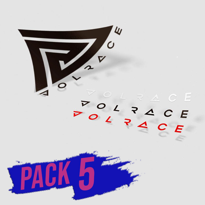 pack de 5 pegatinas Volrace, texto o logo, a elegir entre diferentes colores